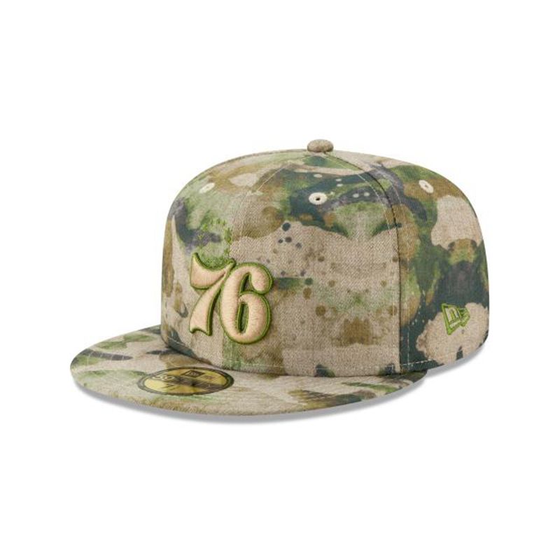 NBA Philadelphia 76ers Abstract Camo 59Fifty Fitted (CVO0389) - Brown New Era Caps